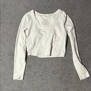 Elegant Cream Long Sleeve Ribbed Top